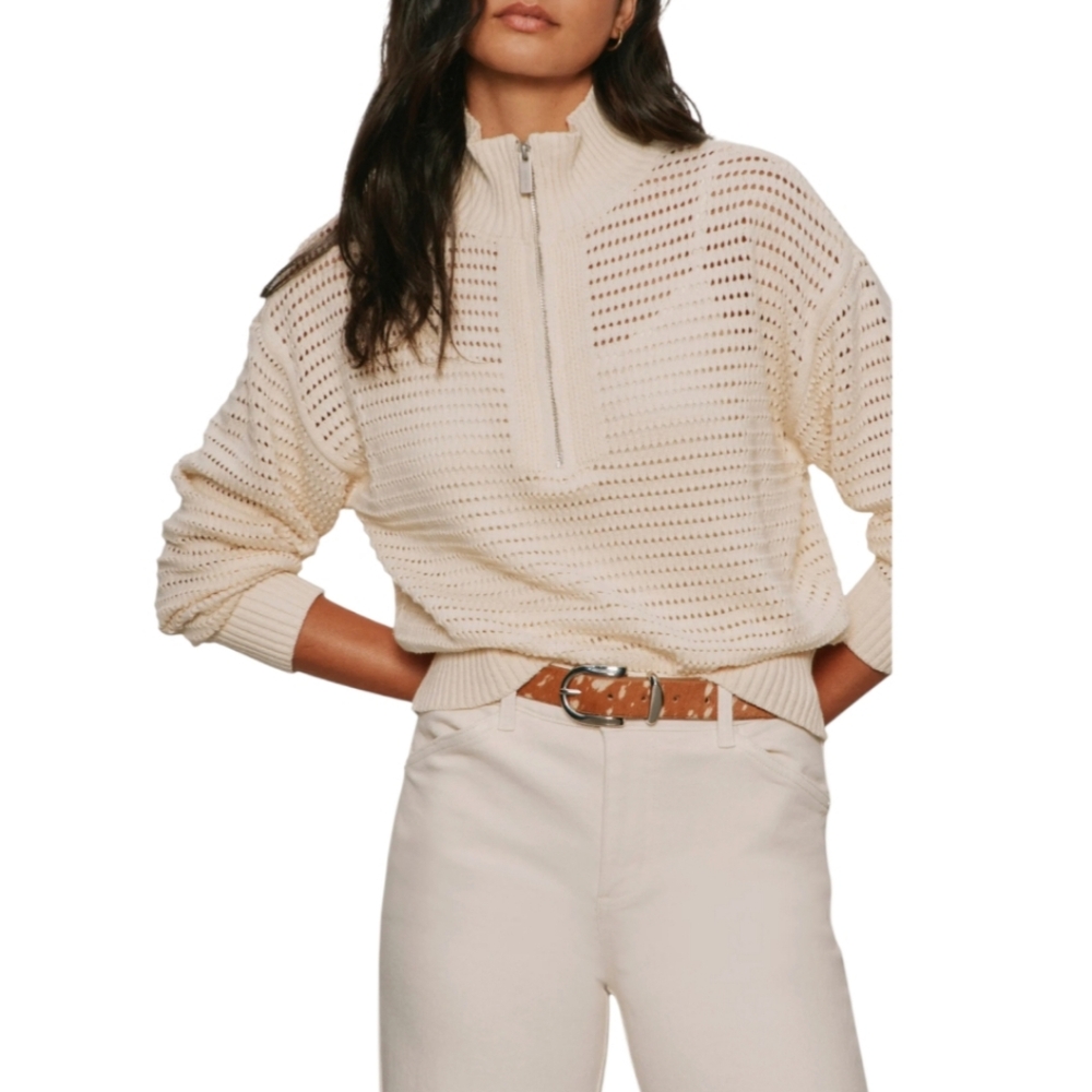 VARLEY Billie Eyelet Minimalist Capsule V-Neck Zip Sweater - Picture 2 of 10